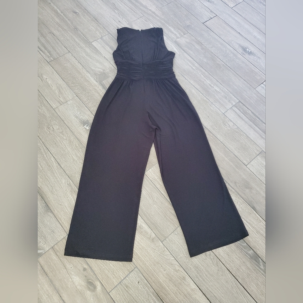 Eliza J polyester blend stretch black V-neck sleeveless wide leg jumpsuit size M - Picture 11 of 11